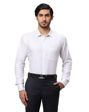 men slim fit checked spread-collar shirt