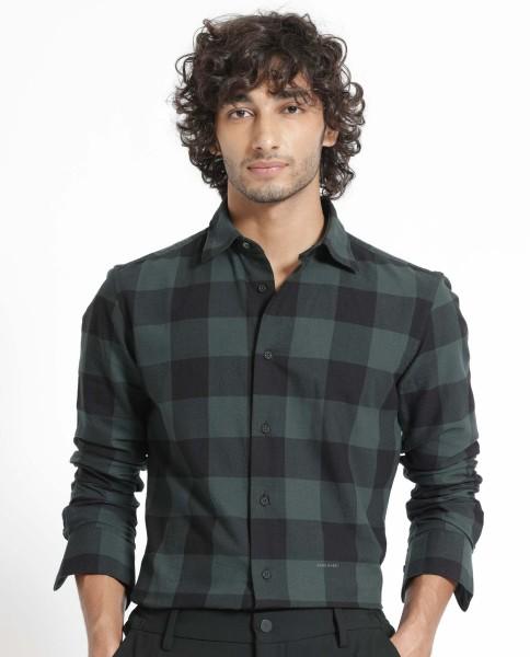 men slim fit checkered casual shirt
