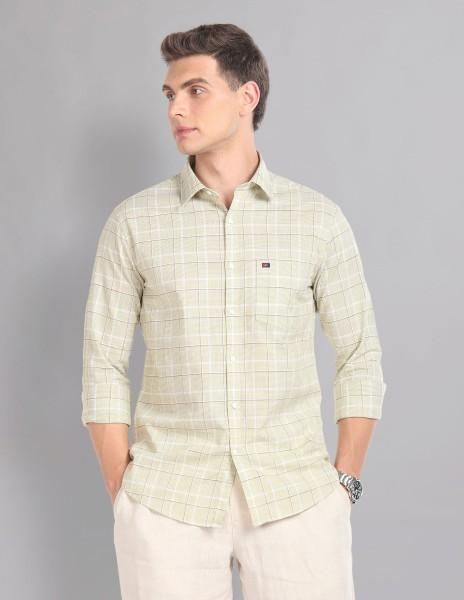 men slim fit checkered casual shirt