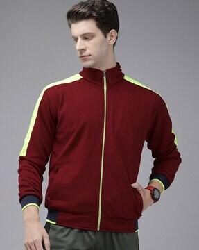 men slim fit colourblock zip-front track jacket