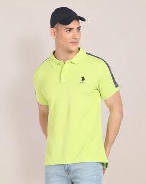 men slim fit cotton polo t-shirt with brand print