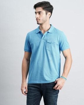 men slim fit cotton polo t-shirt with flap pockets