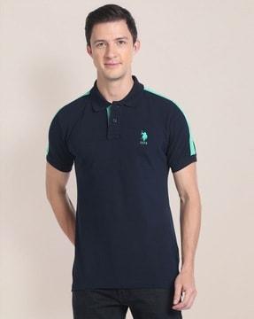 men slim fit cotton polo t-shirt with logo embroidery