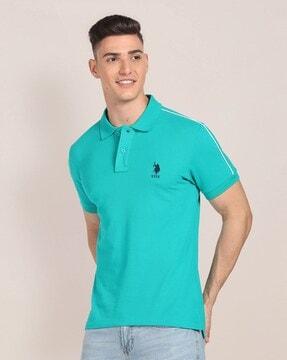 men slim fit cotton polo t-shirt with logo embroidery