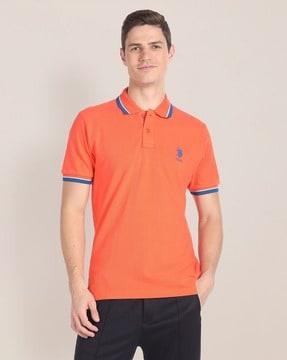 men slim fit cotton polo t-shirt with logo embroidery