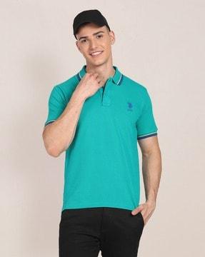 men slim fit cotton polo t-shirt with logo embroidery