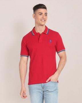 men slim fit cotton polo t-shirt with logo embroidery