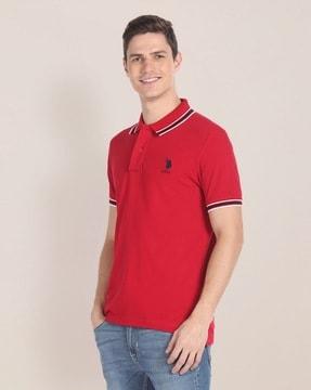 men slim fit cotton polo t-shirt with logo embroidery