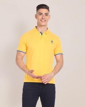 men slim fit cotton polo t-shirt with logo embroidery