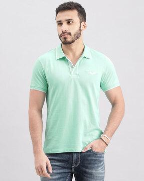 men slim fit cotton polo t-shirt with logo embroidery