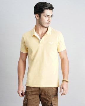 men slim fit cotton polo t-shirt with logo embroidery