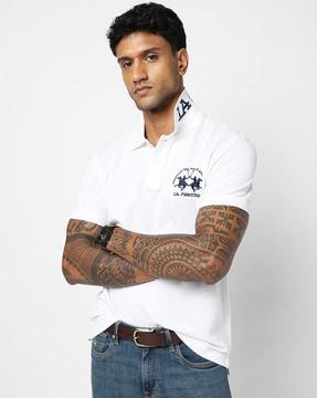 men slim fit cotton polo t-shirt with logo embroidery