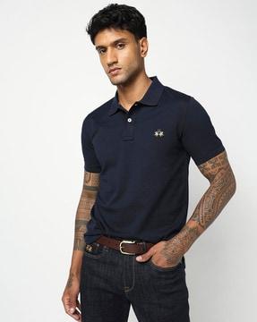 men slim fit cotton polo t-shirt with logo embroidery