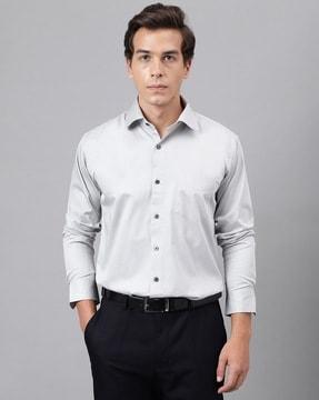 men slim fit cotton satin shirt with patch pocket