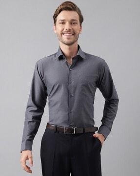 men slim fit cotton satin shirt with patch pocket