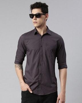 men slim fit cotton shirt with patch pocket