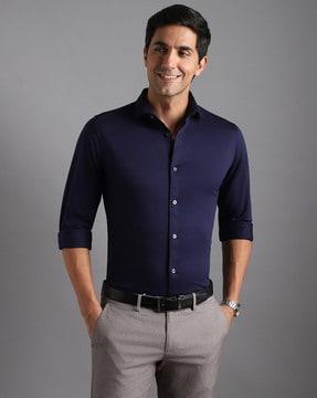 men slim fit cutaway-collar shirt