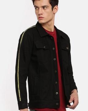 men slim-fit denim jacket with contrast taping