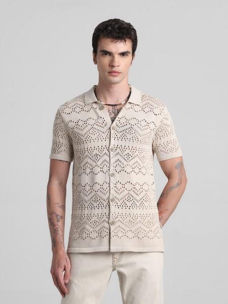 men slim fit embroidered casual shirt