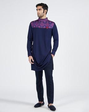 men slim fit embroidered long kurta