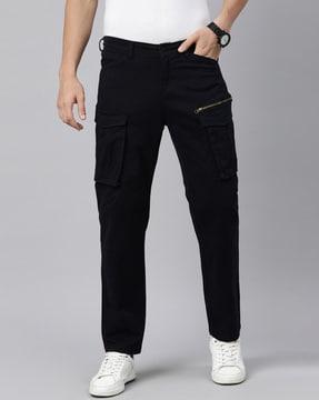 men slim fit flat front cargo pants with insert pockets