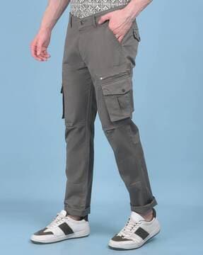 men slim fit flat front cargo pants with insert pockets