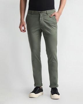 men slim fit flat-front chinos