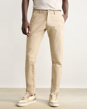 men slim fit flat-front chinos