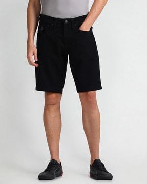 men slim fit flat-front denim shorts