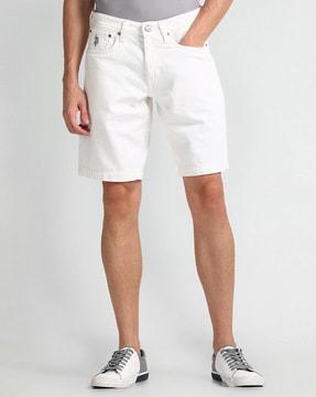 men slim fit flat-front denim shorts