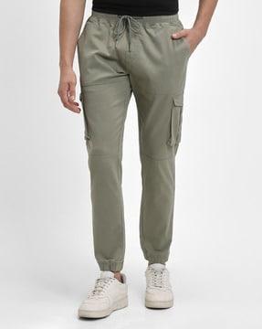 men slim fit flat-front joggers with flap pockets