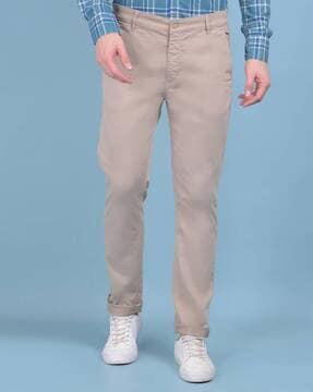 men slim fit flat front pants with insert pockets