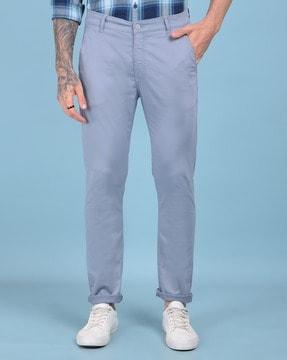 men slim fit flat front pants with insert pockets