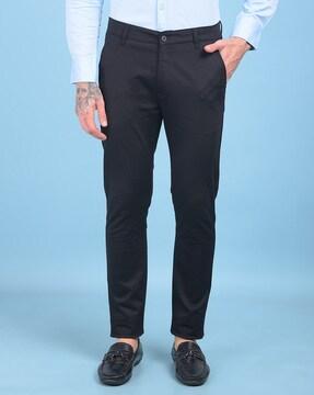 men slim fit flat front pants with insert pockets