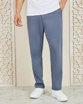 men slim fit flat-front pants