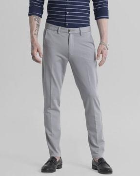 men slim fit flat-front pants