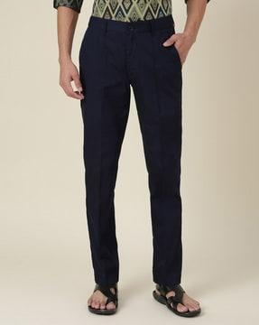 men slim fit flat-front pants