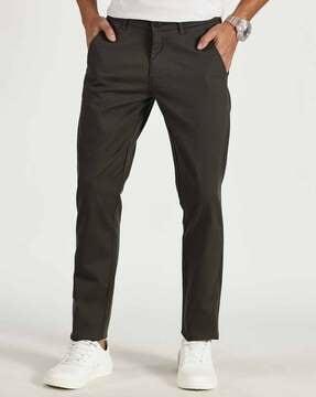 men slim fit flat-front pants