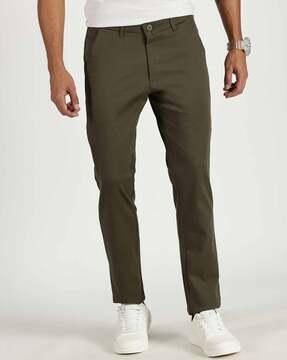 men slim fit flat-front pants