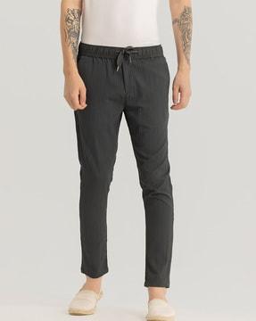 men slim fit flat-front pants