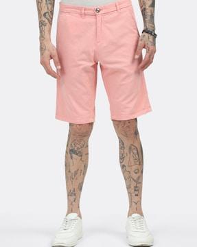men slim fit flat-front shorts with insert pockets