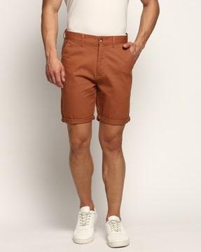 men slim fit flat-front shorts