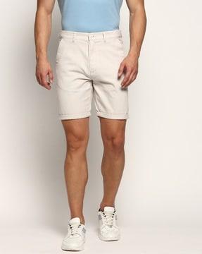 men slim fit flat-front shorts
