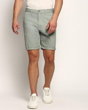 men slim fit flat-front shorts