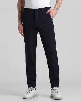 men slim fit flat front trousers with insert pockets