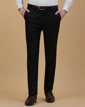 men slim fit flat front trousers with insert pockets