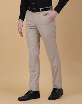 men slim fit flat-front trousers with insert pockets