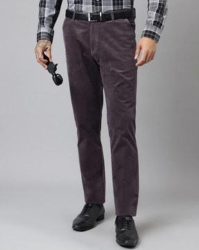 men slim fit flat-front trousers with insert pockets