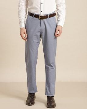 men slim fit flat front trousers with insert pockets