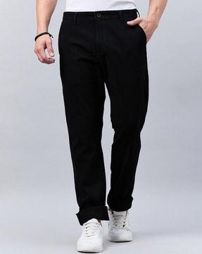 men slim fit flat-front trousers with insert pockets